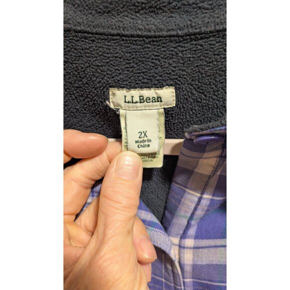 LL Bean Womens Flannel Fleece Lined Shirt 2X Purple Plaid Jacket Shacket Button - Picture 2 of 12
